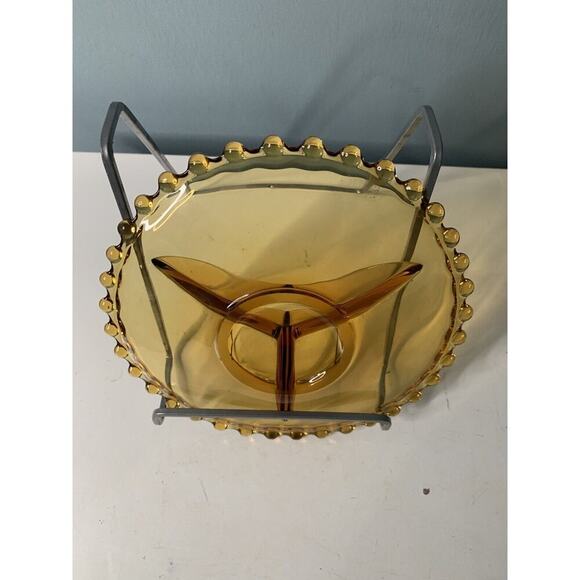 Vintage Amber Glass Divided Candy Dish Tray Candlewick Hob Nob Edges Art Deco - Picture 8 of 10